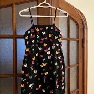 Anthropologie Black Mini Dress with Colorful Butterfly Accents